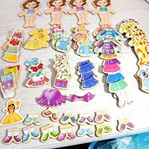 T.S. Shure Wooden Doll Quadruplets with 61 Pieces of Dress up Doll Clothes 2016.